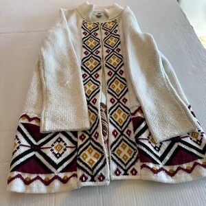 Old Navy Women‎ Cream Geometric Print Cardigan Cotton Blend Heavy Sweater Size S